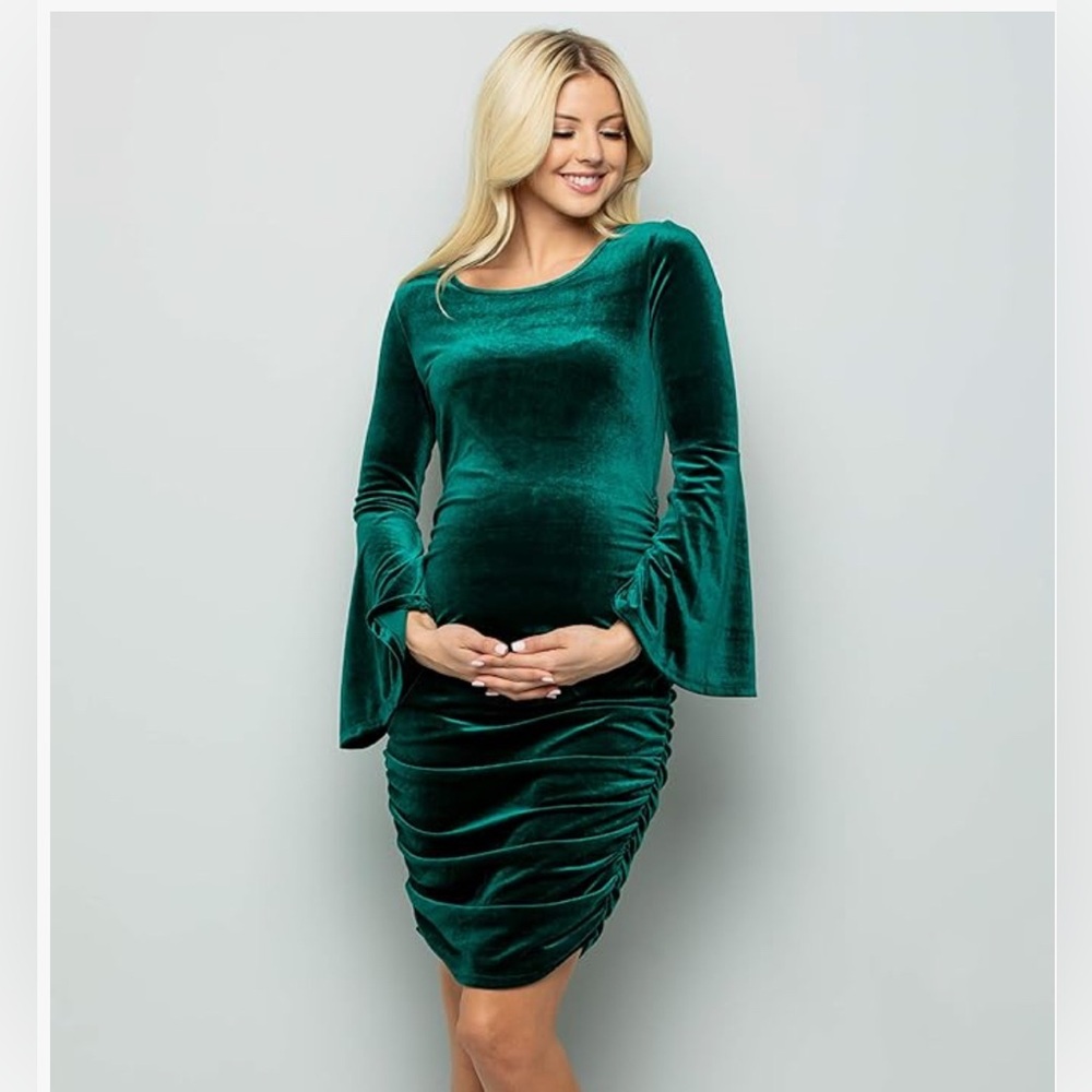 My Bump Maternity Small Green Velvet Long Sleeve Dress